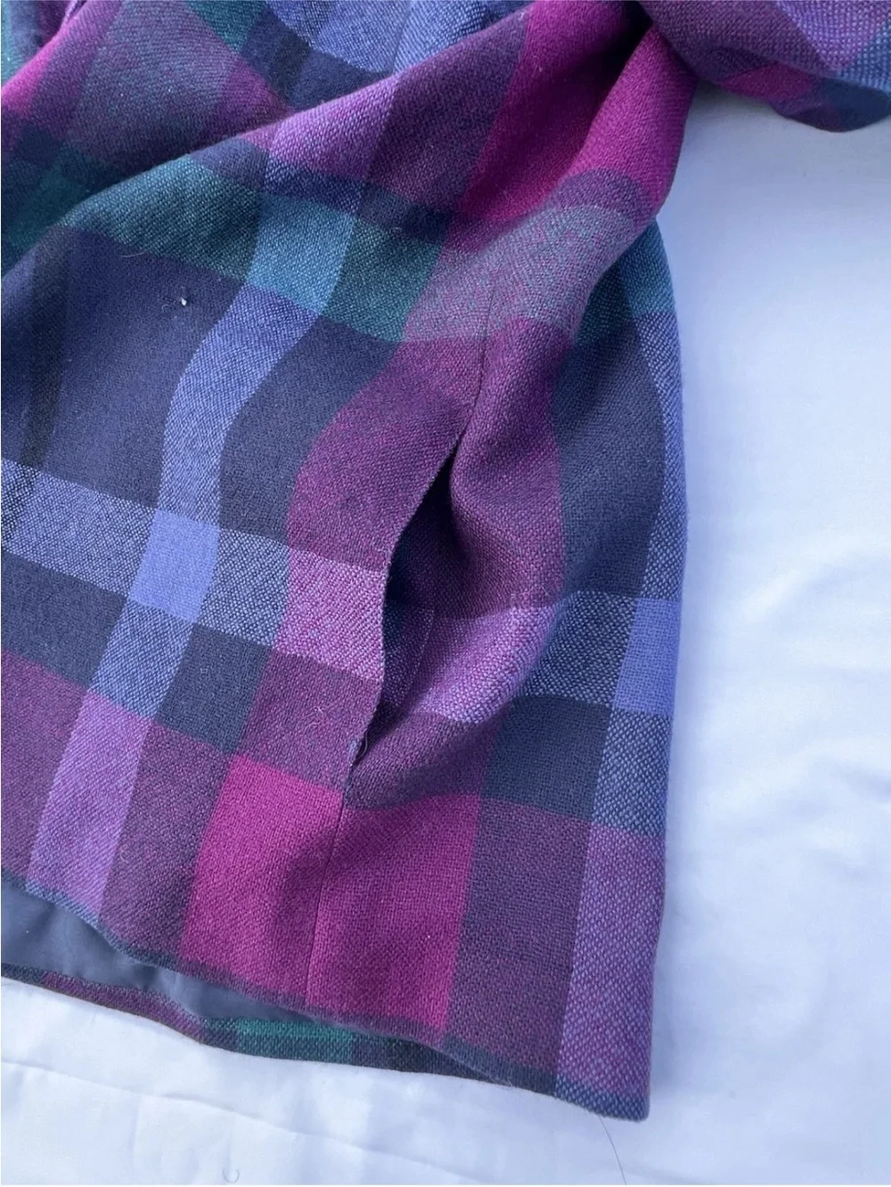 Vintage Christian Dior Wool Plaid Blazer Women’s 6 Purple Blue